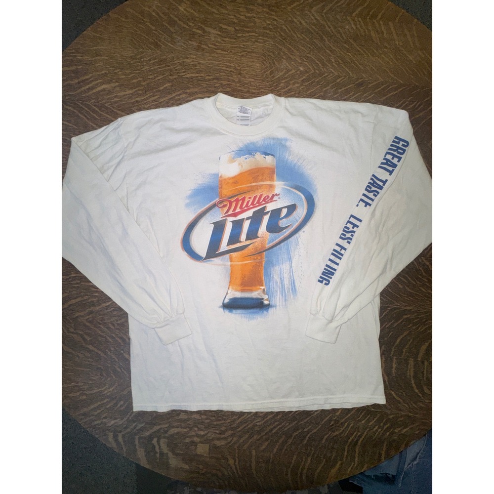 Vintage Y2K Miller Lite Long Sleeve T-Shirt Great Taste Less Filling Promo XL